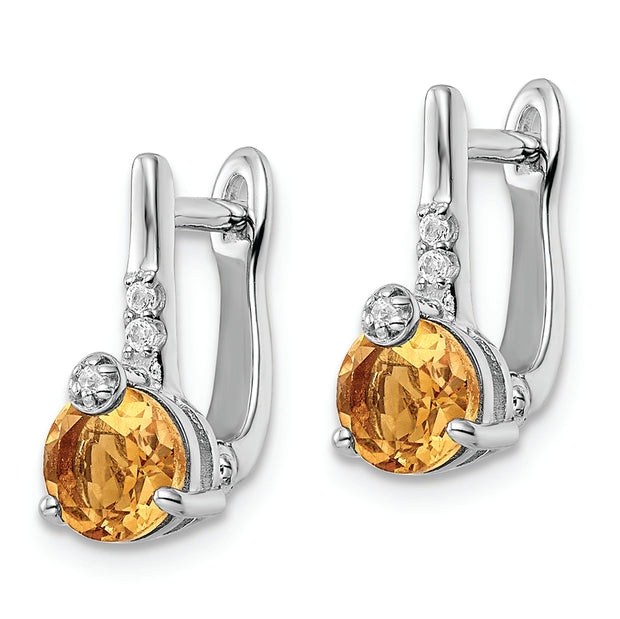 SS RH-plated 1.49t.w. Citrine/White Topaz Circle Hinged Earrings
