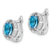 Sterling Silver Rhodium-plated Swiss BT/White Topaz Oval Hinged Earrings
