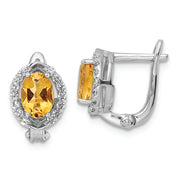 SS RH-plated 2.02t.w. Citrine/White Topaz Oval Hinged Earrings