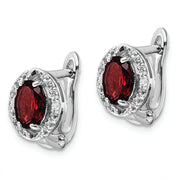 SS RH-plated 2.32t.w. Garnet/White Topaz Oval Hinged Earrings