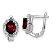 SS RH-plated 2.32t.w. Garnet/White Topaz Oval Hinged Earrings