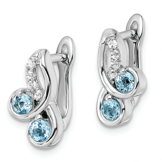 SS Rhod-plated .56t.w. LSBT/White Topaz Swirl Hinged Earrings