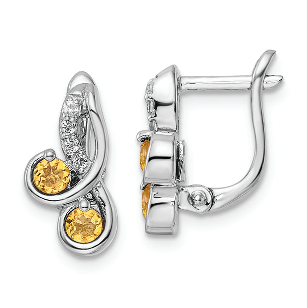 SS Rhod-plate .52t.w. Citrine/White Topaz Swirl Hinged Earring