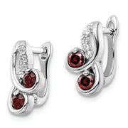 SS Rhod-plate .68t.w. Garnet/White Topaz Swirl Hinged Earring