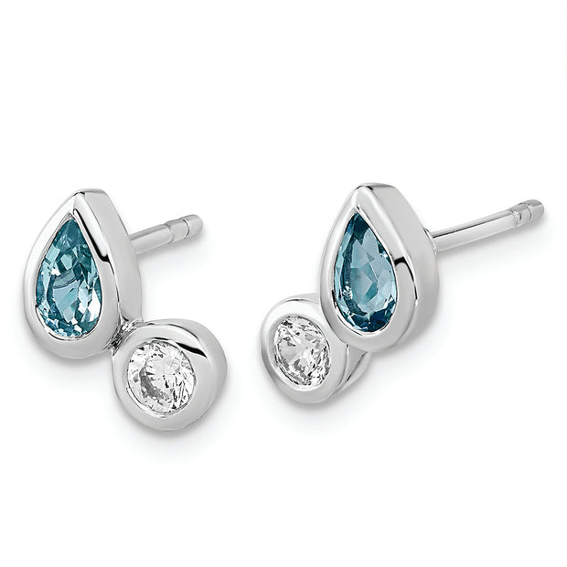 Sterling Silver Rhodium Sky Blue Topaz and CZ Post Earrings