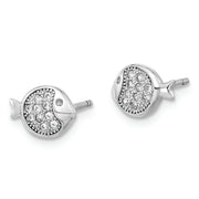 Sterling Silver Rhodium-plated CZ Fish Post Earrings