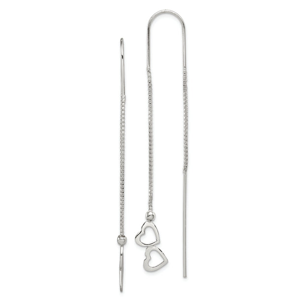 Sterling Silver Polished Double Heart Threader Earrings
