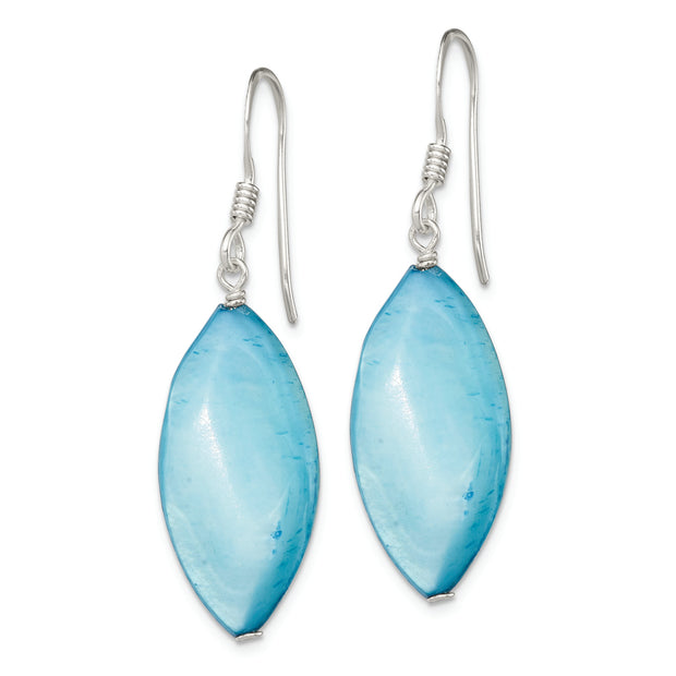 Sterling Silver Polished Blue Mother of Pearl Marquise Dangle Earrings