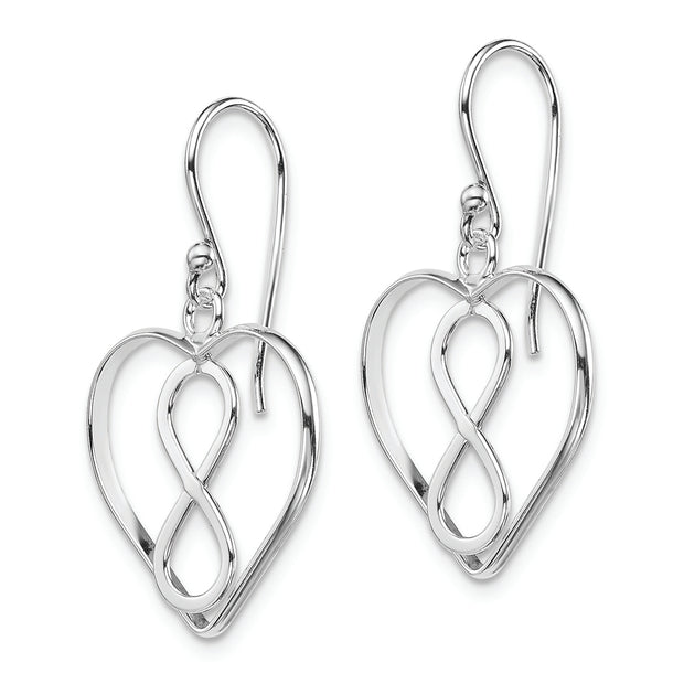 Sterling Silver Rhodium-plated Polished Infinity Open Heart Dangle Earrings
