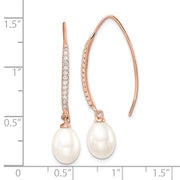 Sterling Silver Rose-tone 7-8mm FWC Pearl & CZ Threader Earrings