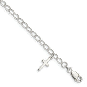 Sterling Silver Polished Latin Cross Charm with 1in Ext. Children's Bracele