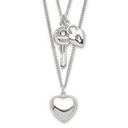 Sterling Silver 2-Strand Heart and Key Necklace