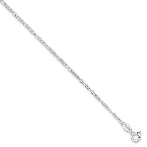 Sterling Silver Diamond Cut Polished Figaro 9in Plus 1in ext. Anklet