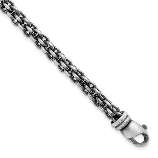 Sterling Silver Mens Antiqued Brushed Woven Link Bracelet