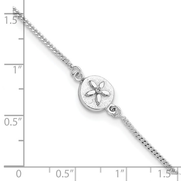 Sterling Silver with CZ Sand Dollar 9in Plus 1 in Ext. Anklet