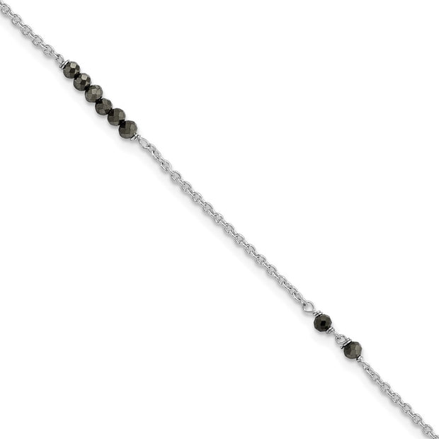Sterling Silver Black CZ Beads 9in Plus 1 in Ext. Anklet