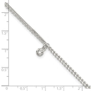 Sterling Silver CZ Fancy Chain 9in Plus 1in Ext. Anklet