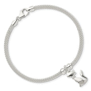 Sterling Silver Polished CZ Cat Charm Bracelet