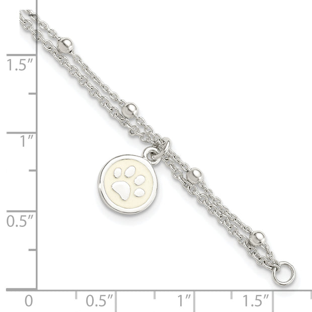 Sterling Silver 2-Strand Heart and Enameled Paw Print Bracelet