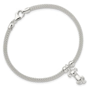 Sterling Silver Polished CZ Dog Charm Bracelet