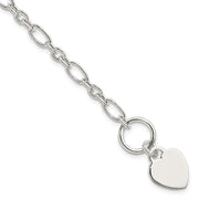 Sterling Silver Polished Heart Charm Fancy Link Bracelet