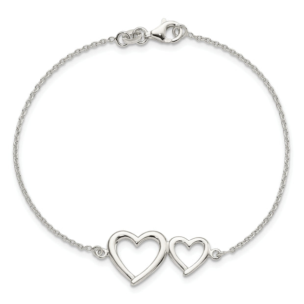 Sterling Silver Polished Two Hearts Bracelet
