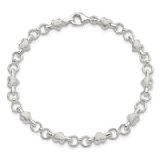 Sterling Silver Satin & Polished Heart Chain Bracelet