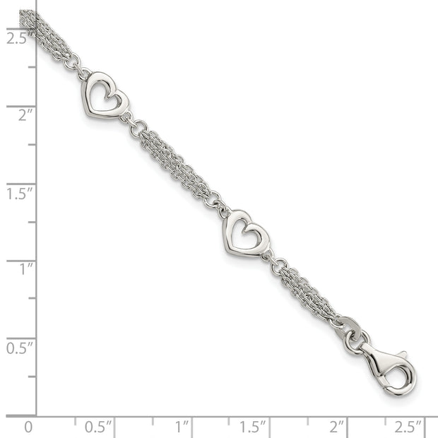Sterling Silver Polished Hearts 7.5in w/1.0 in ext Bracelet