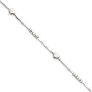 Sterling Silver Fancy Bead & Heart w/ 1in ext Bracelet