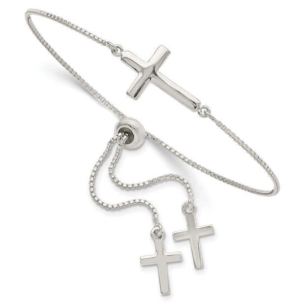 Sterling Silver Polished Cross Adjustable Bracelet