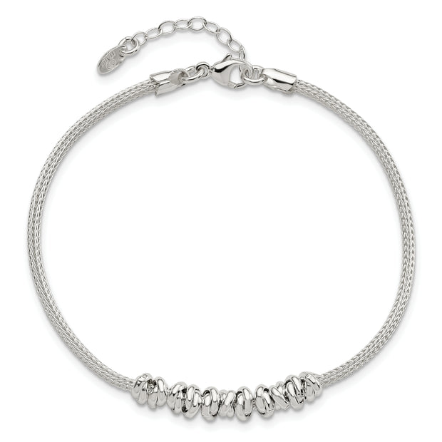 Sterling Silver Polished Beaded w/ 1in ext Bracelet