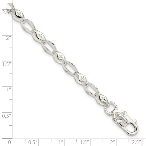 Sterling Silver Polished Cross w/Fleur de Lis Clasp Bracelet