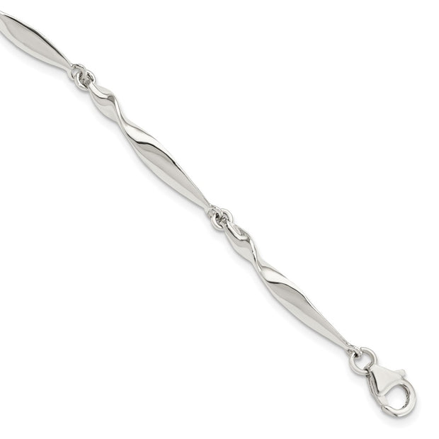 Sterling Silver Polished Twisted Bar 6.5in Bracelet