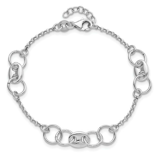 Sterling Silver Rhodium-plated Fancy Circles w/.5 in Ext Bracelet