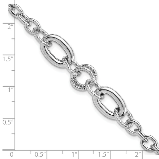 Sterling Silver Rhodium-pltd Fancy Textured Link Bracelet
