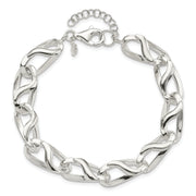 Sterling Silver Polished Fancy Link w/1in ext Bracelet