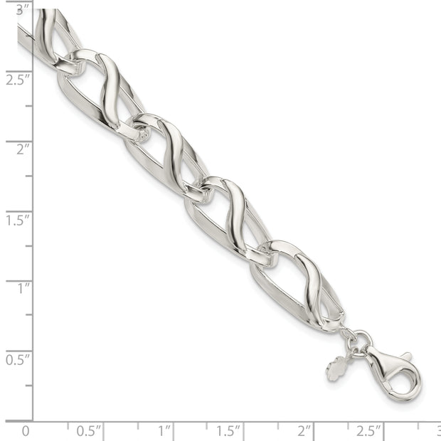 Sterling Silver Polished Fancy Link w/1in ext Bracelet