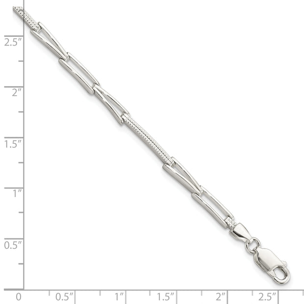 Sterling Silver Polished & Textured Fancy Link Bracelet