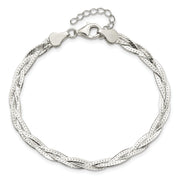 Sterling Silver Polished 3-strd Braided 7in w/1in ext. Bracelet