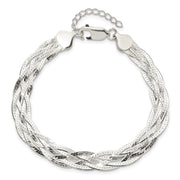 Sterling Silver Polished 5-strd Braided 7in w/1in ext. Bracelet