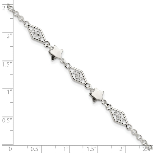 Sterling Silver Fancy Star Bracelet