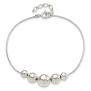 Sterling Silver Polished Tapered Round Bead w/1 in ext. Bracelet