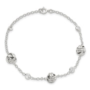 Sterling Silver Rhod-plated Polished Knotted CZ w/1.25 in ext Bracelet