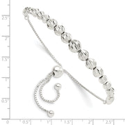 Sterling Silver Polished & D/C Beaded Adjustable Bracelet