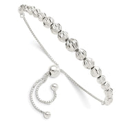 Sterling Silver Polished & D/C Beaded Adjustable Bracelet