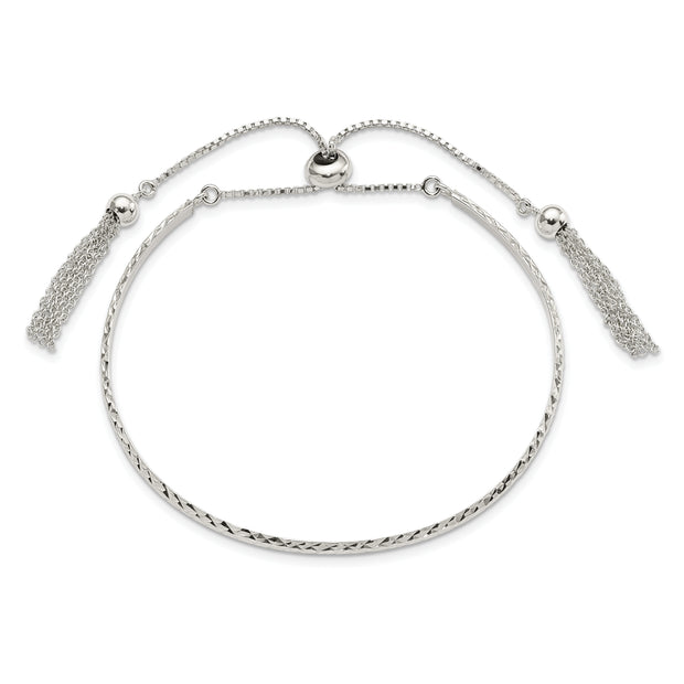 Sterling Silver Polished D/C w/tassels Adjustable Bangle