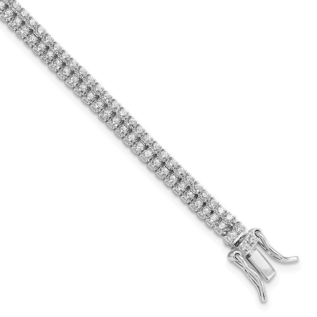 Sterling Silver Rhodium-plated 2-Row CZ Tennis Bracelet
