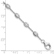 Sterling Silver Rhodium-plated Oval CZ w/1in ext 11 Station Bracelet