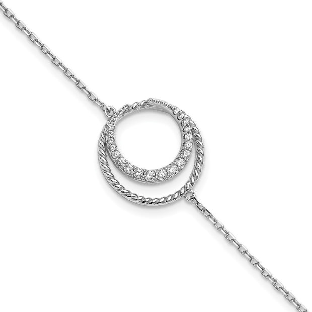Sterling Silver Rhodium-plated CZ Circle w/1in ext Bracelet