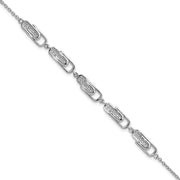 Sterling Silver Rhodium-plated CZ Paperclip w/ 1in ext. Bracelet